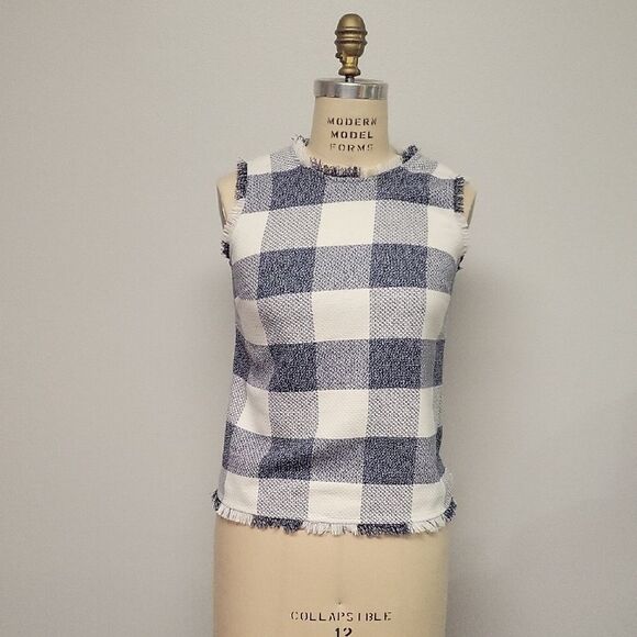 Banana Republic Navy and White Plaid Top. Size XS - Picture 1 of 4